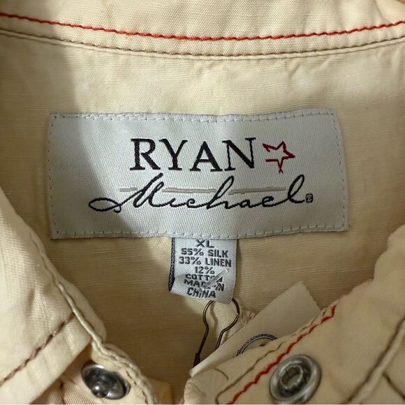 Ryan Michael Pale Yellow Silk Linen Blend Long Sleeve Western Rodeo Shirt - Picture 10 of 14